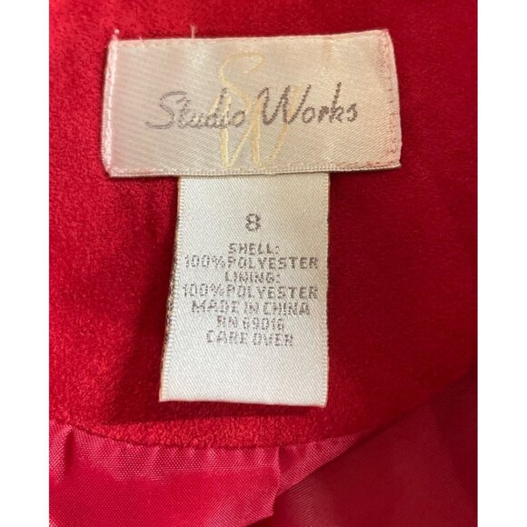 Studio Works Red Faux Suede Button Up Lined Blazer Suit Jacket Womens Size 8 - Picture 10 of 11